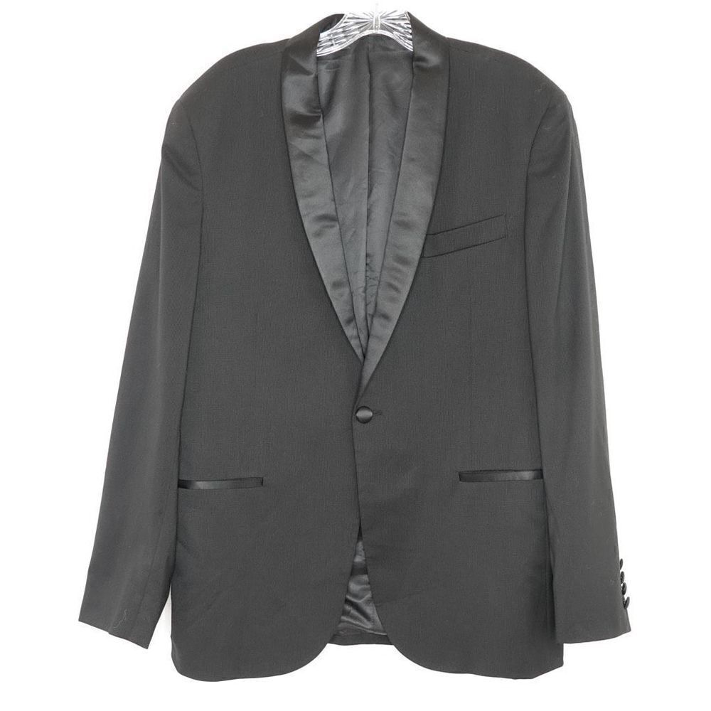 Kenneth Cole Reaction Black on Black Check One Button Tuxedo Blazer Size 40R